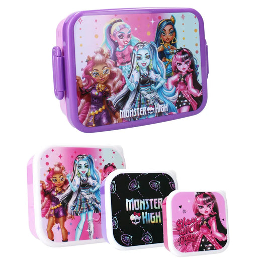 Monster High Mädchen 4 tlg. Kinder Lunch Set Brotdose plus 3 Snackboxen - WS-Trend.de