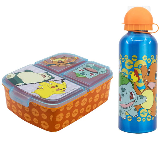 Pokemon Pikachu Kinder 2 tlg. Set 3 Kammern Brotdose XL Alu-Flasche 530 ml - WS-Trend.de