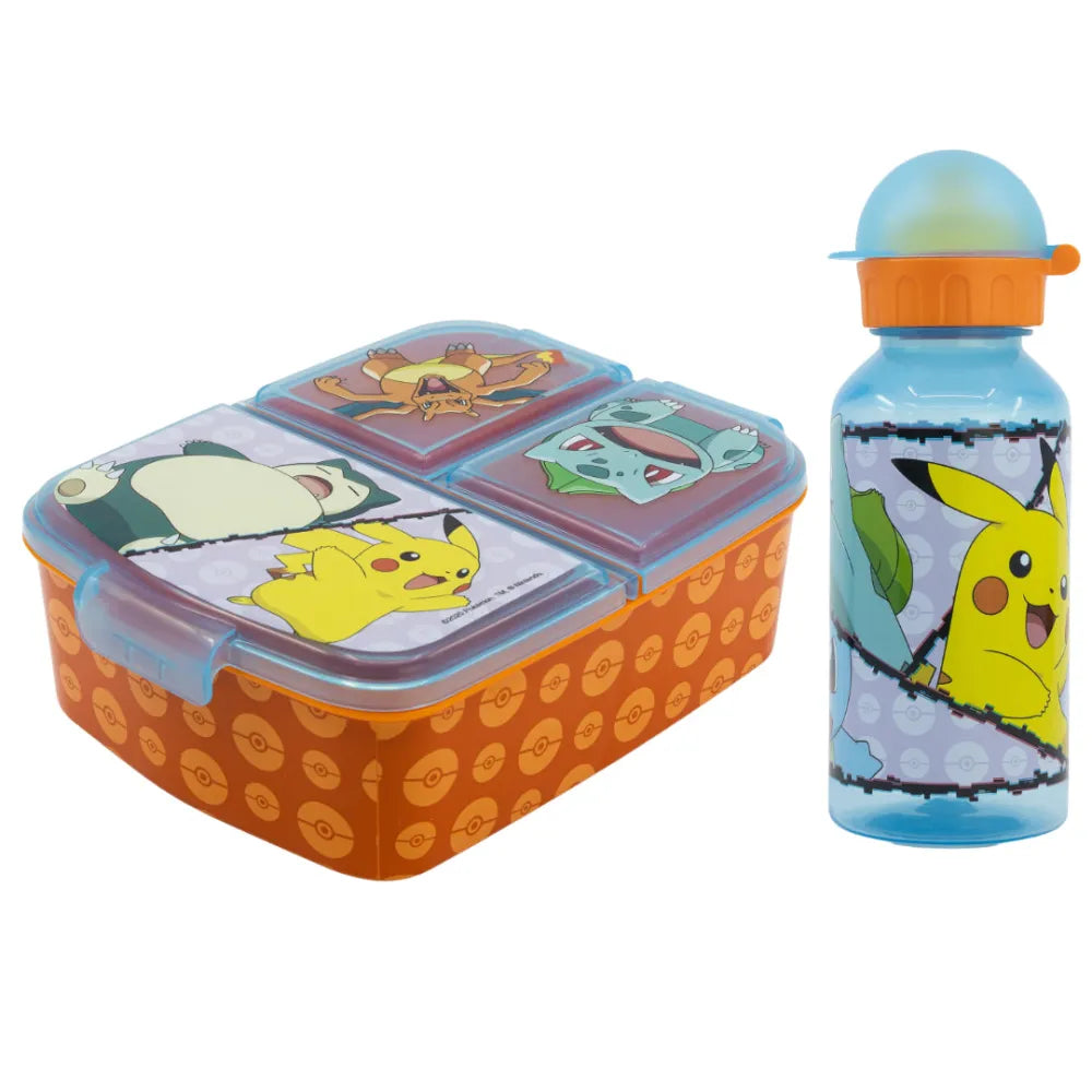 Pokemon Pikachu Kinder 2 tlg. Set 3 Kammern Brotdose Trinkflasche 370 ml - WS-Trend.de