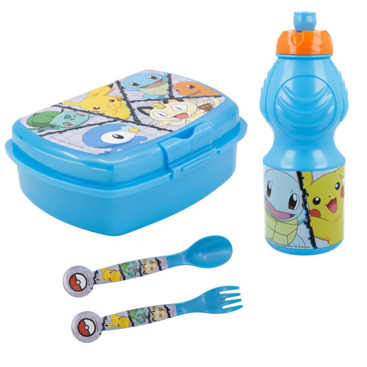 Pokemon Pikachu Kinder 4 teiliges Set Brotdose Trinkflasche Messer und Gabel - WS-Trend.de