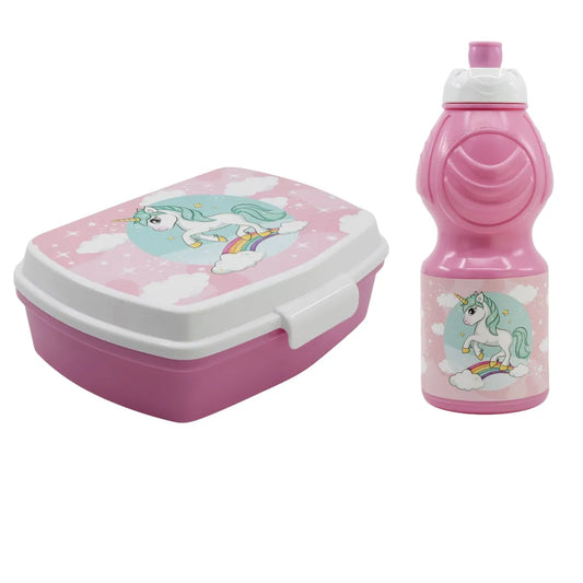 Einhorn Unicorn 2 tlg. Kinder Lunch Set Brotdose Trinkflasche 410 ml - WS-Trend.de