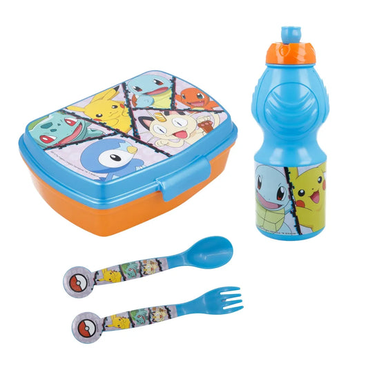 Pokemon Pikachu Kinder 4 teiliges Set Brotdose Trinkflasche Messer und Gabel - WS-Trend.de