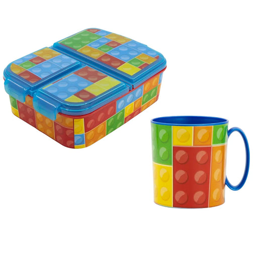 Klemmbausteine Kinder 2 teiliges Set Brotdose mit 3 Kammern plus Becher - WS-Trend.de