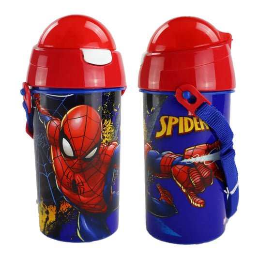 Marvel Spiderman Trinkflasche Flasche mit Trinkhalm Gurt 500 ml - WS-Trend.de Wasserflasche