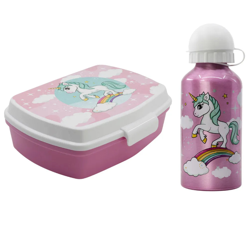 Einhorn Unicorn 2 tlg. Kinder Lunch Set Brotdose Alu Trinkflasche 410 ml - WS-Trend.de