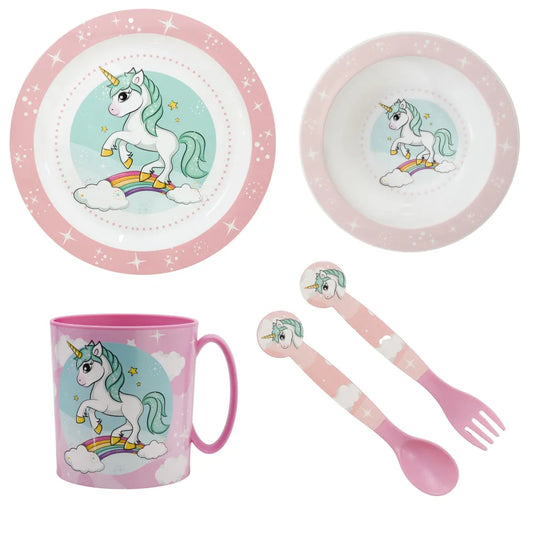 Kleines Einhorn Unicorn Kinder Geschirr-Set 5 tlg Becher Teller Schüssel Besteck - WS-Trend.de