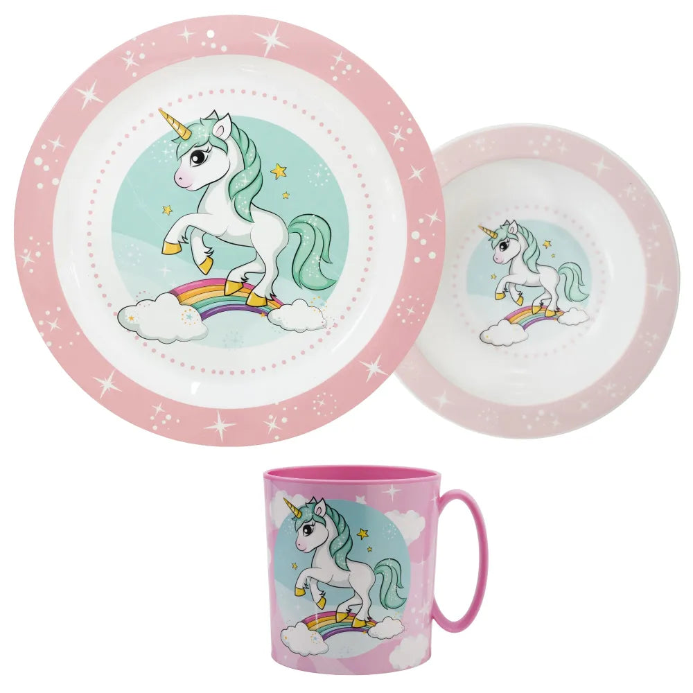 Kleines Einhorn Unicorn Kinder Geschirr-Set 3 tlg Teller Schüssel Becher 350 ml - WS-Trend.de