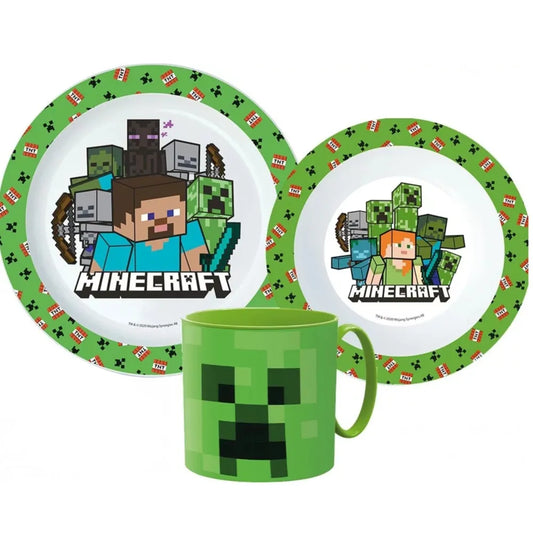 Minecraft Creeper Kinder Geschirr Set Teller Schüssel Becher - WS-Trend.de Geschirr-Set 3 teilig Alex Steve