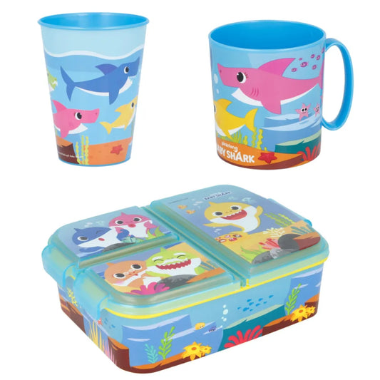 Baby Shark Haie 3 tlg. Set Brotdose mit Kammern Becher und Tasse BPA-frei - WS-Trend.de