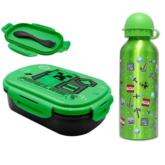 Minecraft Creeper Kinder 3 tlg Lunch Set Brotdose Alu-Trinkflasche 500 ml