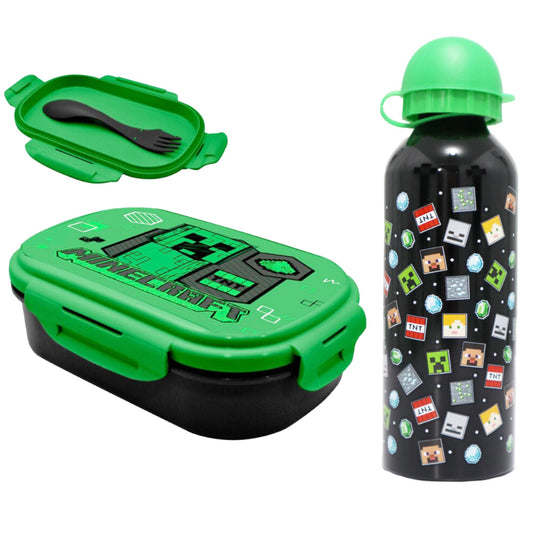 Minecraft Creeper Kinder 3 tlg Lunch Set Brotdose Alu-Trinkflasche 500 ml