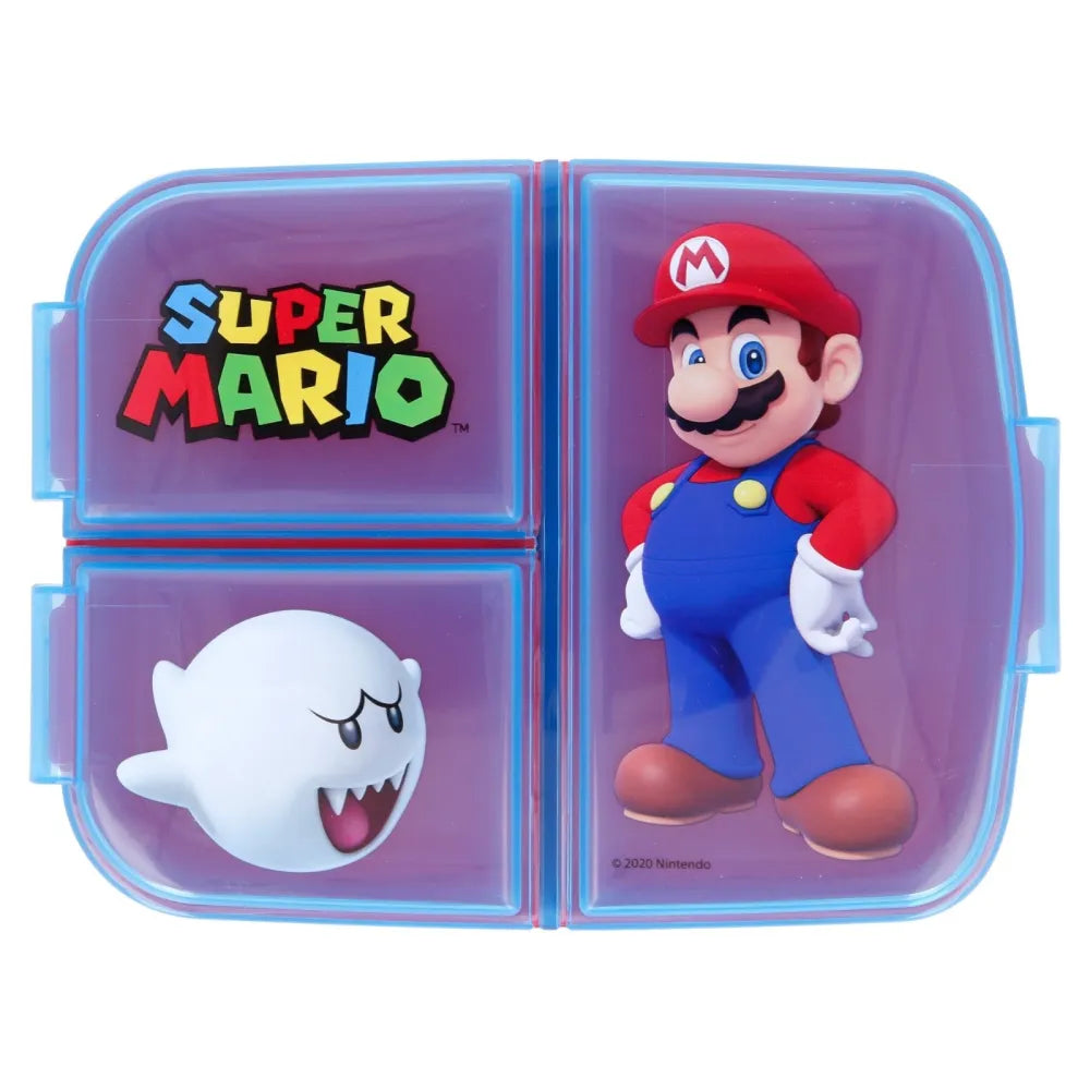 Super Mario Luigi Kinder 4 tlg Set 3 Kammer Brotdose Gabel Löffel Trinkflasche - WS-Trend.de