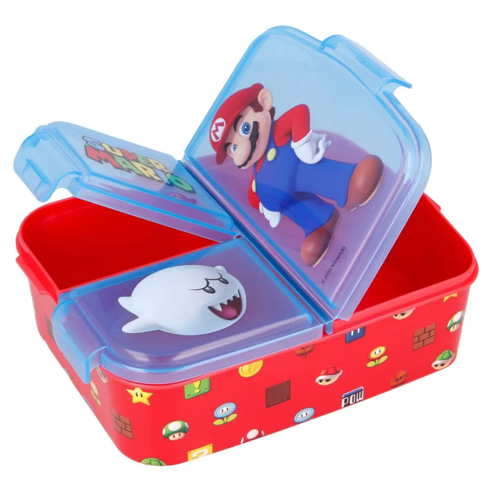 Super Mario Luigi Kinder 4 tlg Set 3 Kammer Brotdose Gabel Löffel Trinkflasche - WS-Trend.de