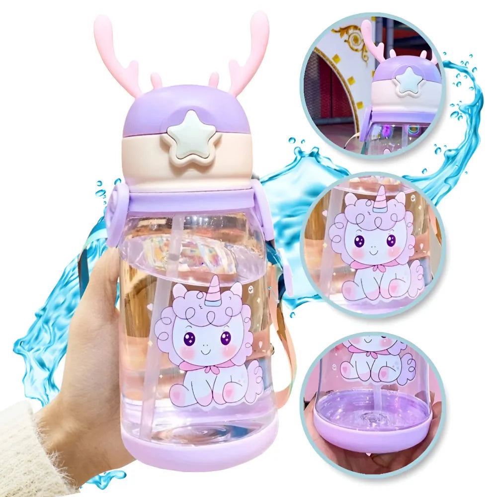 Einhorn 3D Deckel Kinder Wasserflasche Trinkflasche Flasche Gurt Halm 600 ml - WS-Trend.de