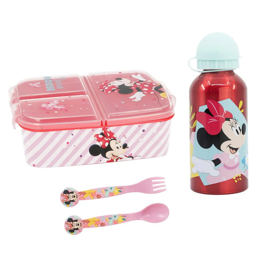 Disney Minnie Maus 4 teiliges Lunch Set Brotdose Alu-Trinkflasche - Löffel Gabel - WS-Trend.de