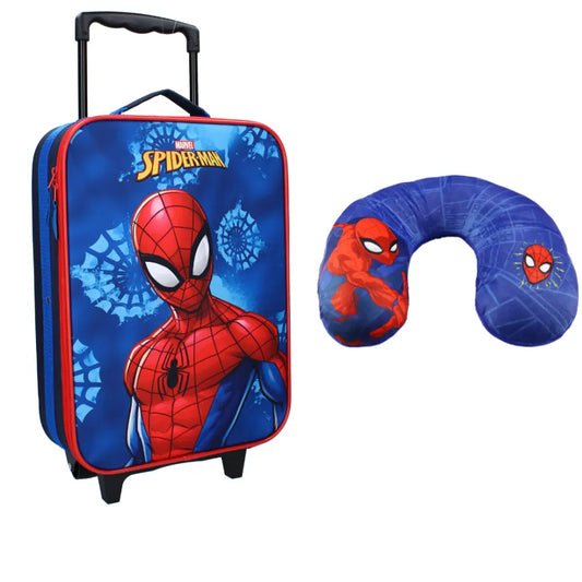 Marvel Spiderman Kinder 2tlg Set Trolley Kinderkoffer Koffer plus Reisekissen - WS-Trend.de