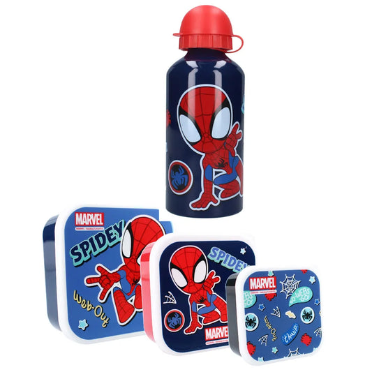 Marvel Spiderman Spidey 4 tlg Kinder Set 3x Snackbox XL Alu Trinkflasche 500 ml - WS-Trend.de