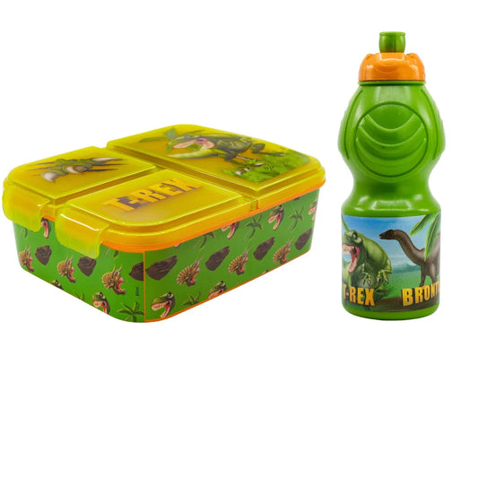 Dinosaurier T-Rex Kinder 2 teiliges Set Brotdose mit 3 Kammern plus Trinkflasche - WS-Trend.de