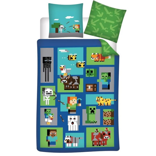 Minecraft Creeper Steve Alex Bettwäsche Set 135/140x200 65x65 - WS-Trend.de Baumwolle