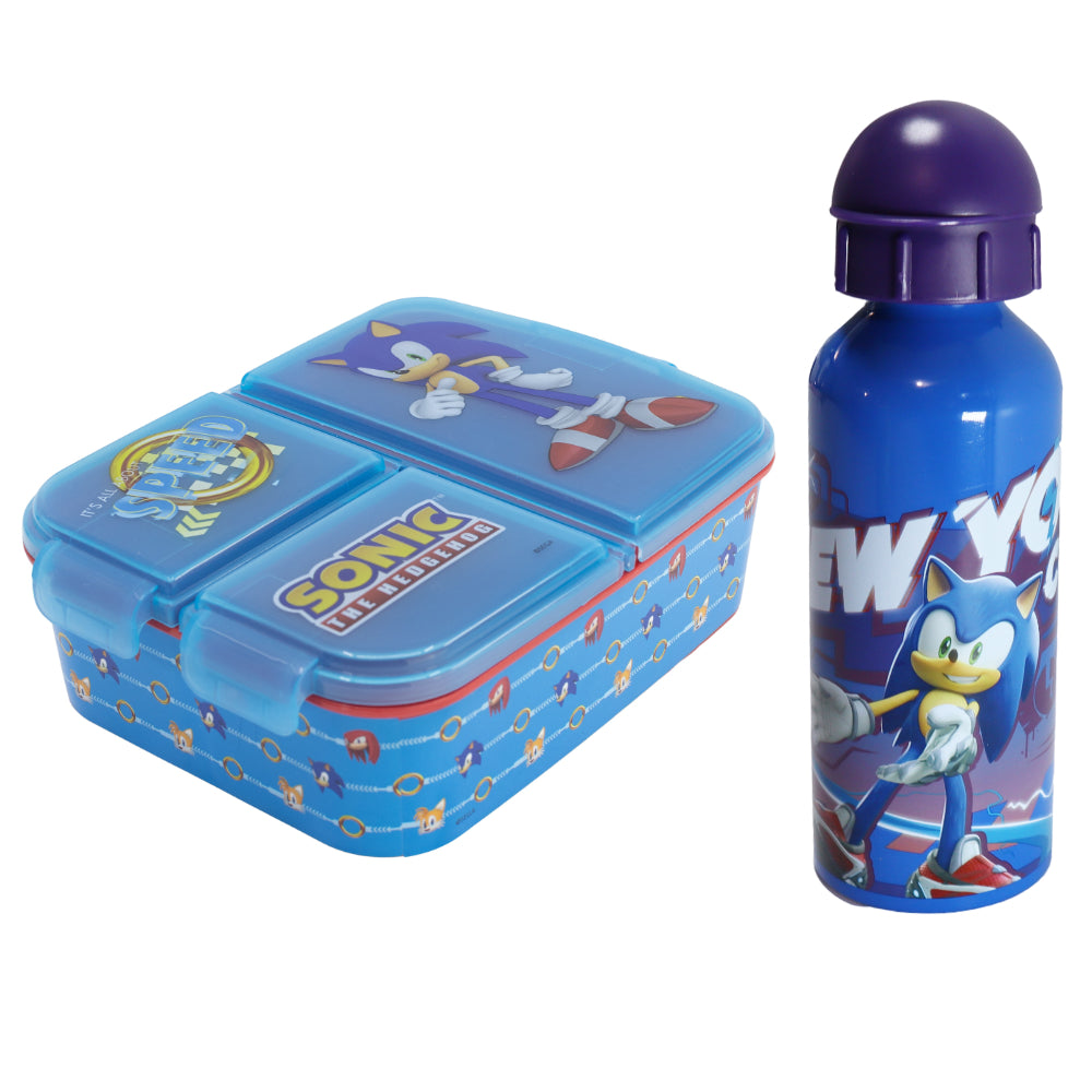 Sonic the Hedgehog 2 tlg. Lunch Set Brotdose mit 3 Kammern XL Alu-Trinkflasche