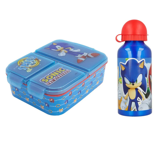 Sonic the Hedgehog 2 teiliges Lunch Set Brotdose mit 3 Kammern Alu-Trinkflasche - WS-Trend.de