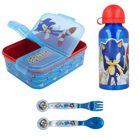 Sonic the Hedgehog 4 teiliges Lunch Set Brotdose 3 Kammern Alu-Trinkflasche - WS-Trend.de