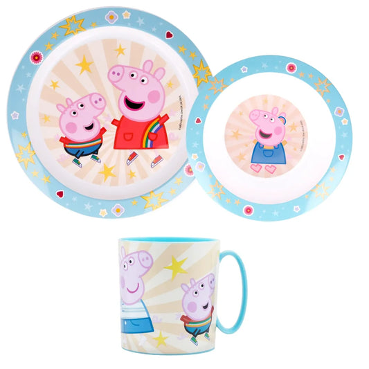 Peppa Wutz Kinder Geschirr-Set 3 teilig Becher Teller Schüssel - Molly George - WS-Trend.de