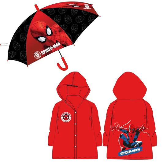 Marvel Spiderman Kinder Regenschirm plus Regenponcho - WS-Trend.de 104-134