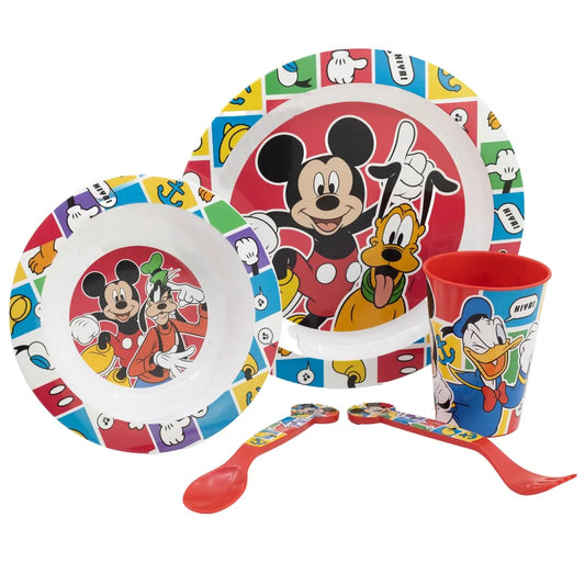 Disney Mickey Maus Kinder Geschirr-Set 5 teilig Becher Teller Schüssel Besteck - WS-Trend.de