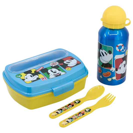 Disney Mickey Maus 4 tlg Kinder Lunch Set Brotdose Alu-Trinkflasche Besteck - WS-Trend.de