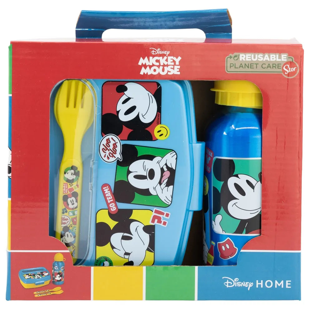 Disney Mickey Maus 4 tlg Kinder Lunch Set Brotdose Alu-Trinkflasche Besteck - WS-Trend.de