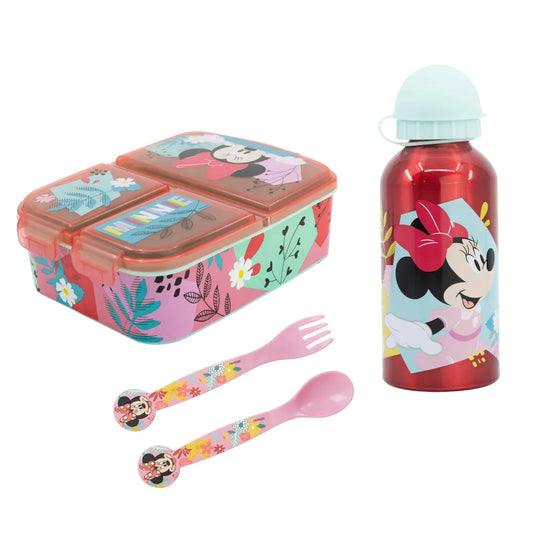 Disney Minnie Maus 4 teiliges Lunch Set Brotdose Alu-Trinkflasche - Löffel Gabel - WS-Trend.de