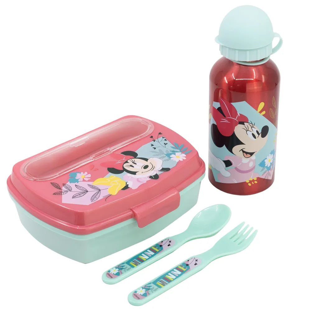 Disney Minnie Maus 4 tlg Kinder Lunch Set Brotdose Alu-Trinkflasche Besteck - WS-Trend.de