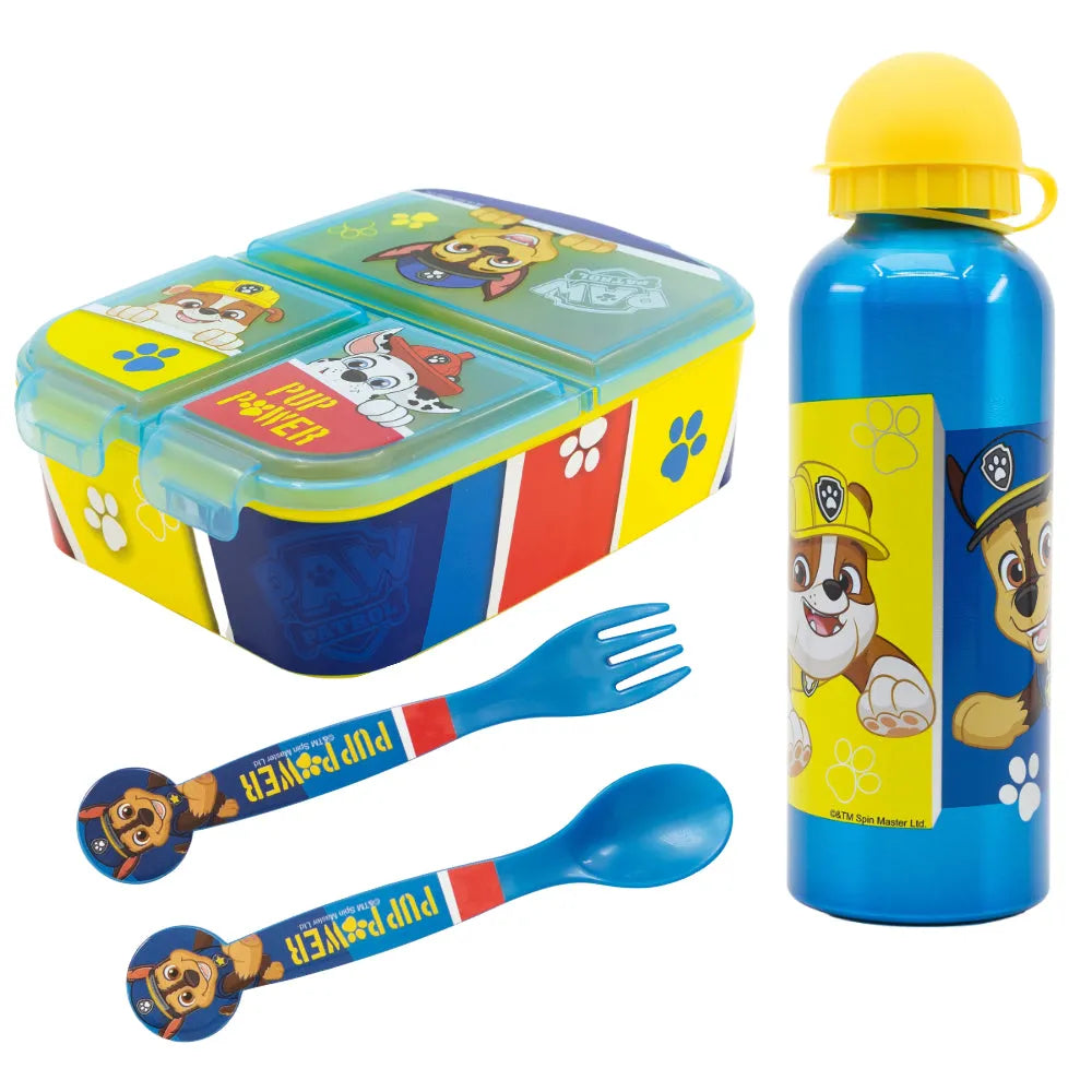 Paw Patrol Chase Marshall 4 tlg Kinder Set Brotdose Alu-Trinkflasche Besteck - WS-Trend.de