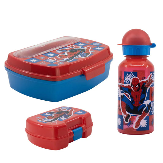 Marvel Spiderman 5 tlg Kinder Set 3 Kammern Brotdose Trinkflasche mini Dose - WS-Trend.de