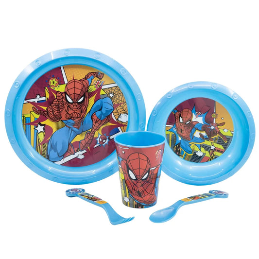 Marvel Spiderman Kinder Geschirr-Set 5 teilig Becher Teller Schüssel Besteck - WS-Trend.de