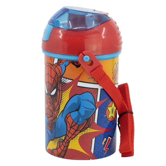 Marvel Spiderman Trinkflasche Flasche mit Trinkhalm Gurt 450 ml - WS-Trend.de Wasserflasche