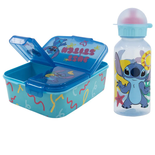 Disney Stitch 2 tlg. Lunch Set Brotdose mit 3 Kammern Trinkflasche 370 ml - WS-Trend.de