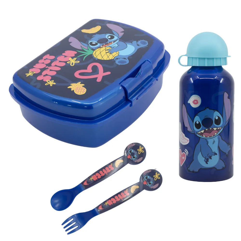 Disney Stitch 4 tlg. Lunch Set Brotdose Alu-Trinkflasche 400 ml Besteck - WS-Trend.de