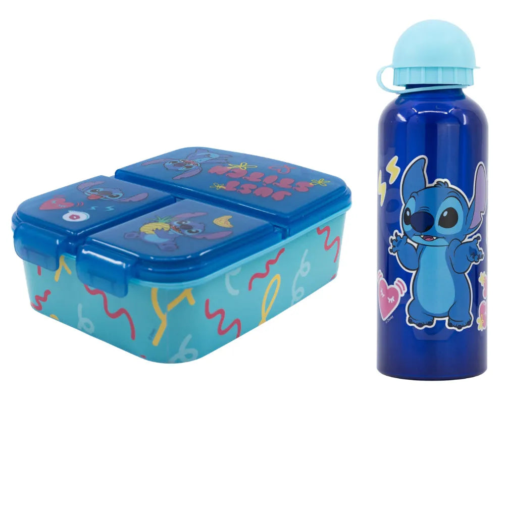 Disney Stitch 2 tlg. Lunch Set Brotdose mit 3 Kammern Alu-Trinkflasche 530 ml - WS-Trend.de