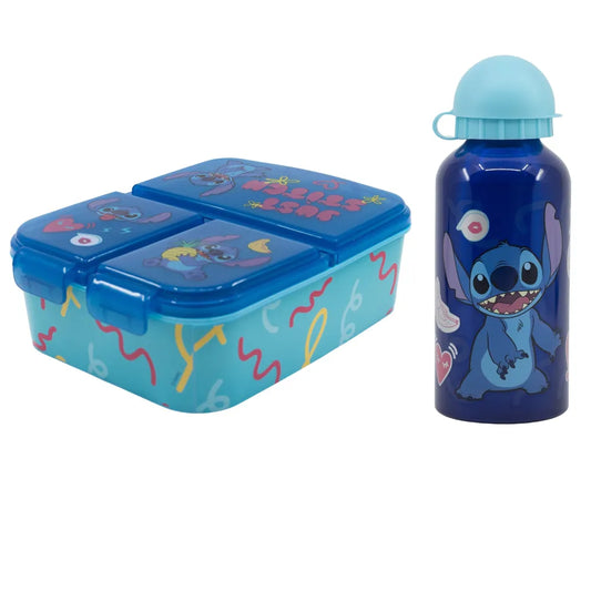 Disney Stitch 2 tlg. Lunch Set Brotdose mit 3 Kammern Alu-Trinkflasche 400 ml - WS-Trend.de