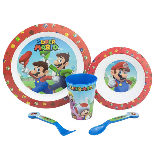 Super Mario und Luigi Kinder Geschirr-Set 5 tlg Becher Teller Schüssel Besteck - WS-Trend.de