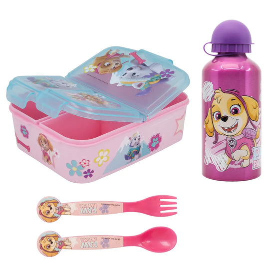 Paw Patrol Skye Everest 4 teiliges Kinder Set Brotdose Alu-Trinkflasche Besteck - WS-Trend.de