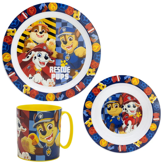 Paw Patrol Chase Rubble Kinder Geschirr-Set 3 teilig Becher Teller Schüssel - WS-Trend.de