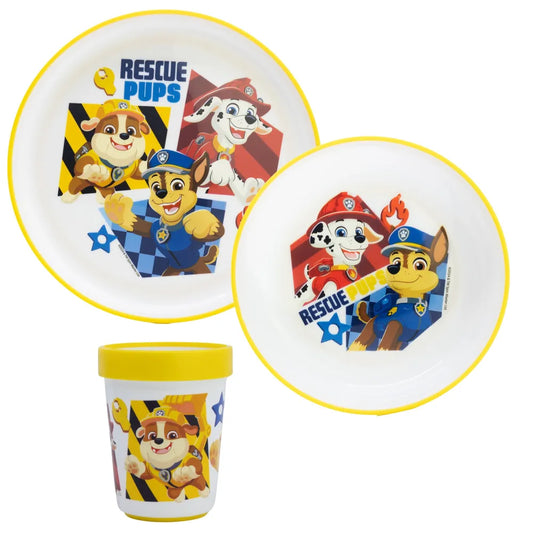 Paw Patrol Chase Rubble Kinder Geschirr-Set 3 teilig Becher Teller Schüssel - WS-Trend.de