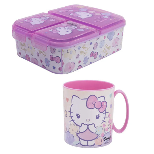 Hello Kitty 2 tlg. Lunch Set Brotdose mit 3 Kammern Trinkbecher 350 ml - WS-Trend.de