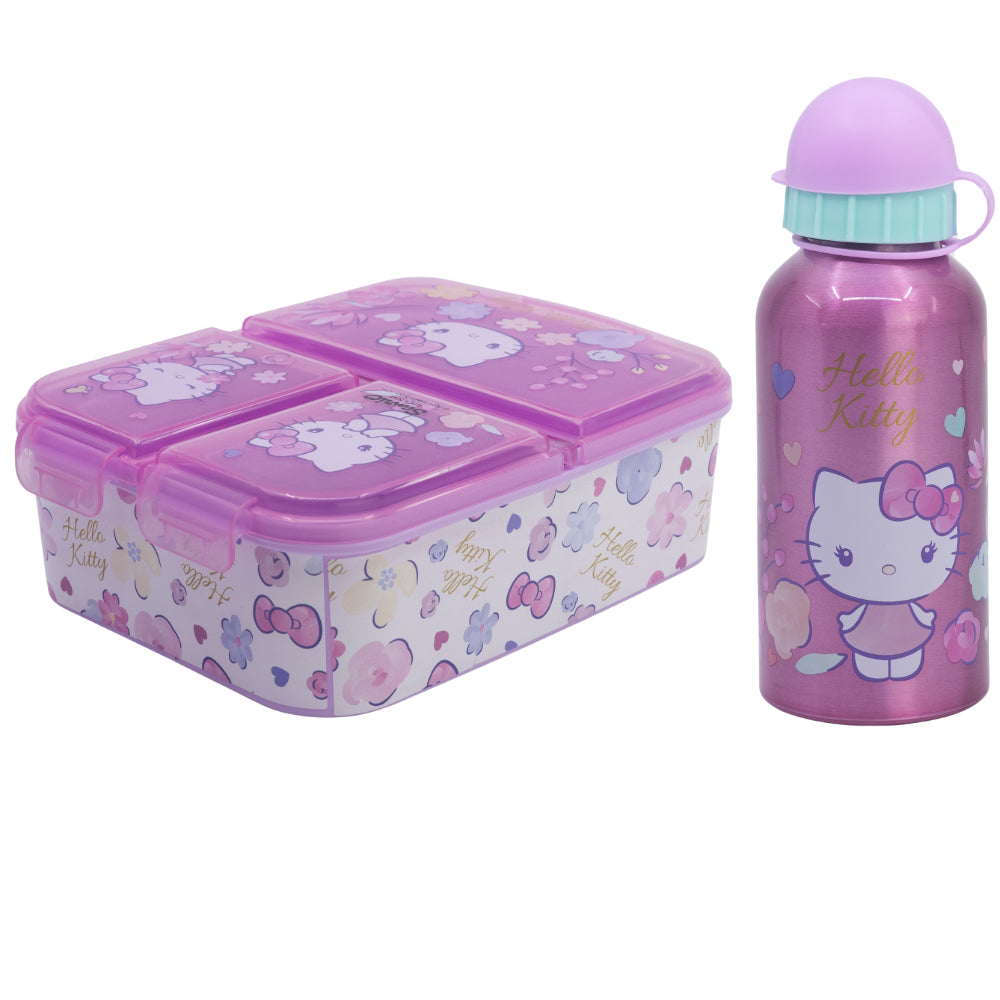 Hello Kitty 2 tlg. Lunch Set 3 Kammer Brotdose Alu Trinkflasche 400 ml