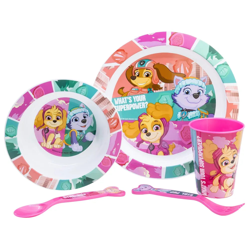 Paw Patrol Skye Kinder Geschirr-Set 5 teilig Becher Teller Schüssel Besteck - WS-Trend.de