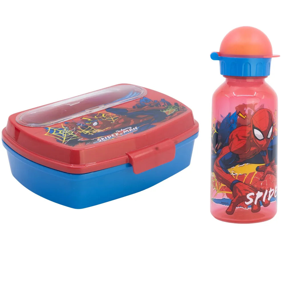 Marvel Spiderman 4 teiliges Kinder Set Brotdose Trinkflasche 370 ml Besteck - WS-Trend.de