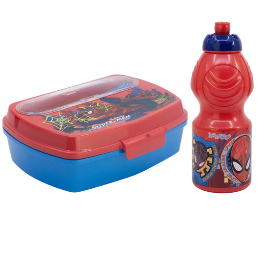 Marvel Spiderman 4 teiliges Kinder Set Brotdose Trinkflasche 400 ml Besteck - WS-Trend.de